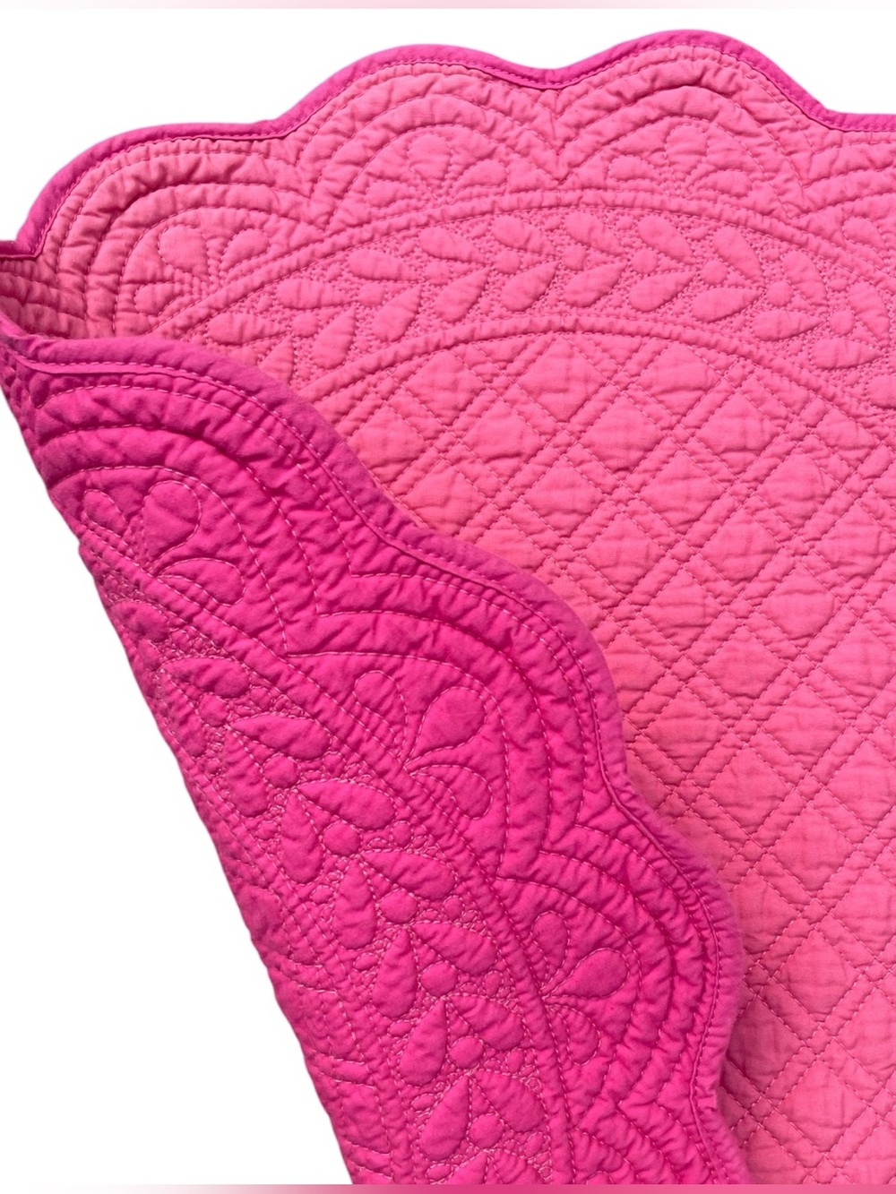 Set/4 Williams Sonoma Cottage Rose Pink Beautifully Quilted 17” Round Placemats